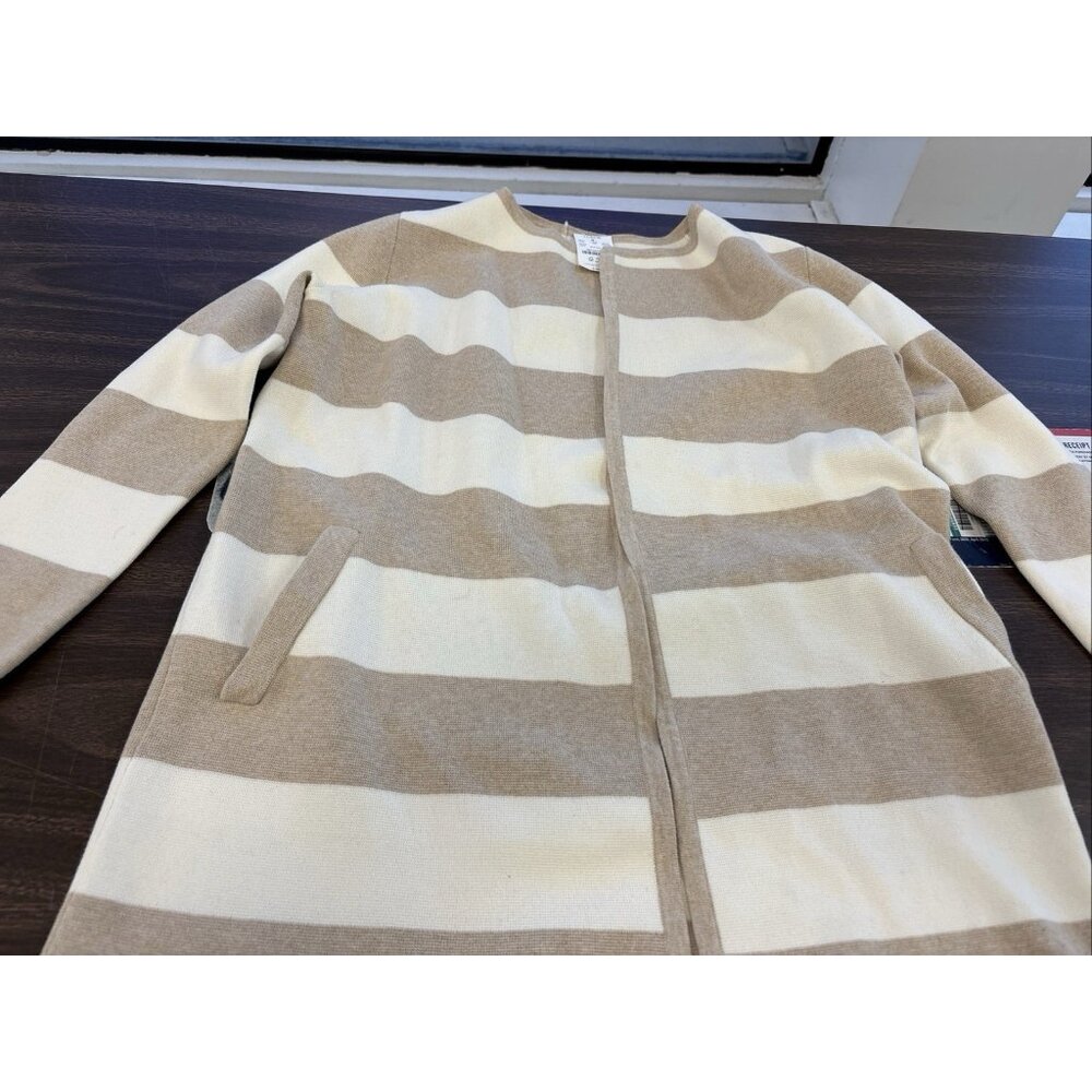 J. Crew Women's Beige And Ivory Collarless Open Cardigan With Pockets NWT MP
